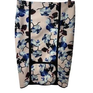 Yigal Azrouel Skirt Pink Blue  Orchid Print Body Con Scuba Pencil Fitted 6